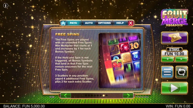 Fruit Merge Megapots - information om Free Spins och multiplikator